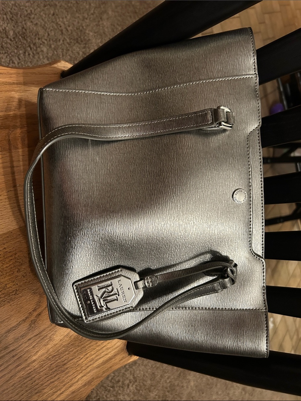 Ralph Lauren Silver Leather Shoulder Tote